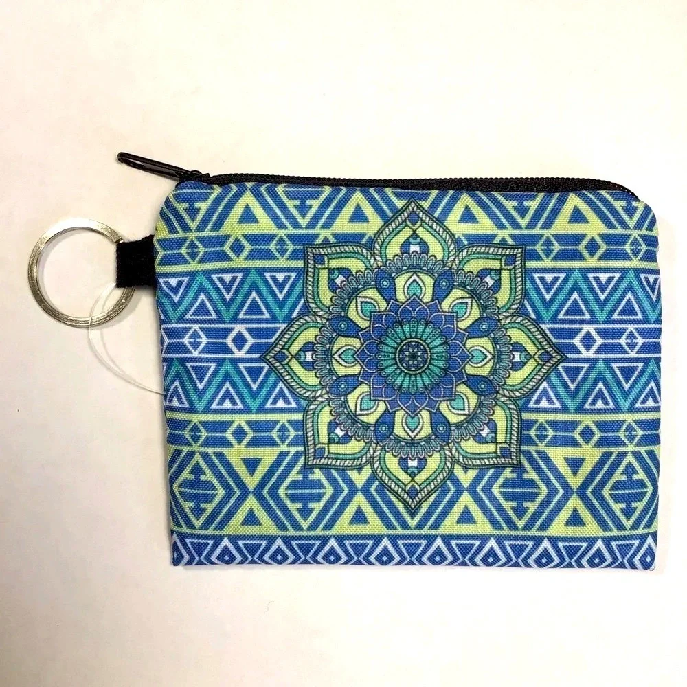Colorful Mandala Zippered Mini Clutch with Ring